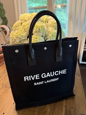 無*様 YVES SAINT LAURENT rive gauche レザー バ Authentic Saint Laurent Rive Gauche Tote in black canvas / black