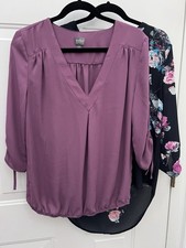 Lot Of 2 Women’s Tops Solid Old Rose And Floral Patterns 3/4 Sleeves