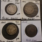 Lot of 4  Barber Quarters 90% Silver