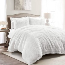 Emma Soft Fluffy Faux Fur Oversized Duvet Cover Set, King, White - Warm Plush 3
