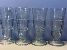 Steak 'n Shake Embossed Milkshake Sundae Glasses Lot of 4 Clear 8.5" Ice Cream