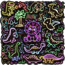 51 Pcs Neon Dinosaur Stickers for Kids, Dinos Sticker Non-luminescent-123kscp