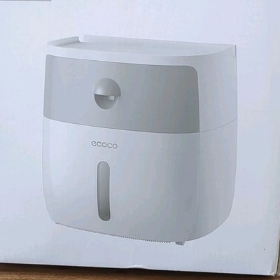 Ecoco Modern Wall Mounted Toilet Paper Holder With Shelf, White/Gray Plastic