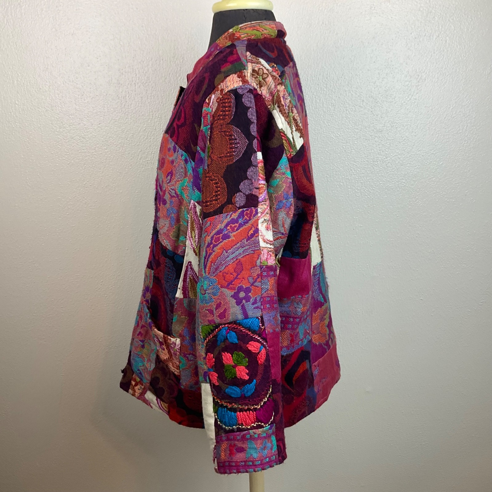 Vtg Anu Jacket Multicolor Texture Patchwork Embro… - image 13