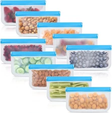 10 Pack Reusable Silicone Food Storage Bags, Leakproof Dishwasher Safe Reusable 