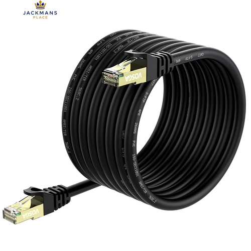 VOSGA Cat7 SFTP Shielded Ethernet Cable 60M, Pure Copper 26AWG Black