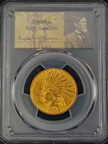 PCGS MS62 1908 No Motto Indian $10 Gold Eagle 0.4838 Oz Gold US Coin