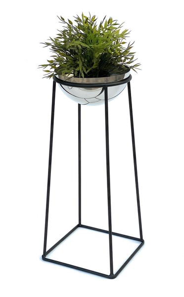 Blumenhocker Metall Mit Topf Schwarz Silber 56 Cm BlumenstäNder Modern Design-image