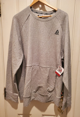 Reebok Men's Knit Crewneck Pullover Sweatshirt Gray 2XL Pocket Long Sleeve