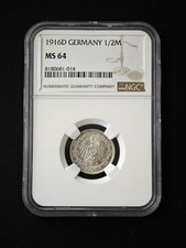 1916D Germany 1/2M Mark NGC MS 64 Silver Coin UNC #014