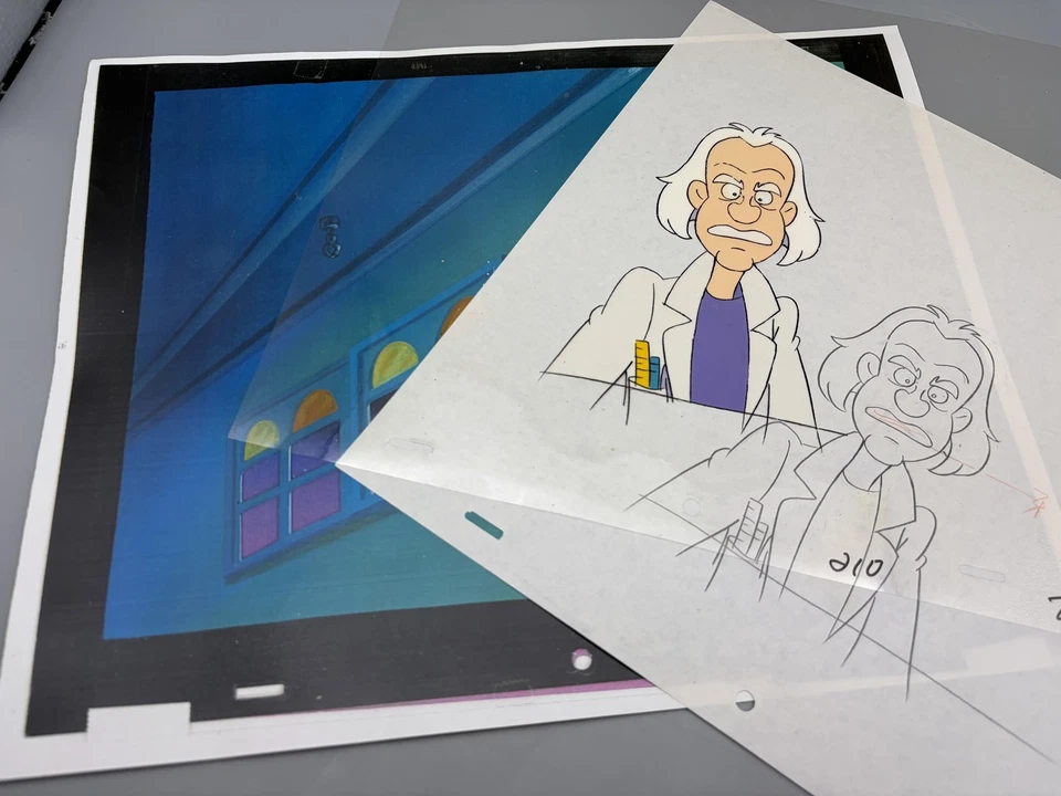 VTG Back to the Future Cartoon Doc Brown Animation Cel w/ Sketch Background #5 - Image 2 of 4