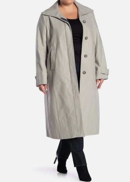Cole Haan Light Gray Hidden Button Drape Collar Long Jacket - Size 14W NWT $298