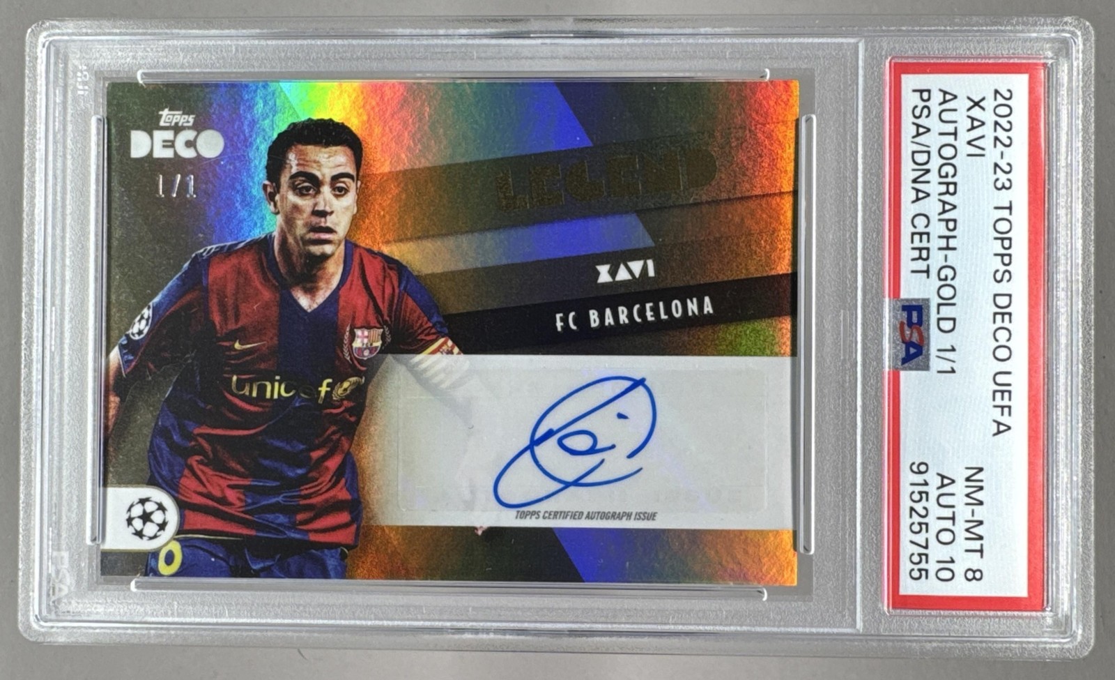 Xavi 2022 Topps Deco UEFA Gold Legends Auto 1/1 PSA 8/10 view 1