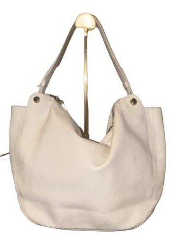 Furla White Pebbled Leather Hobo Shoulder Bag with Gold-Tone Hardware