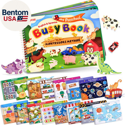 Preschool Busy Book for Toddlers 3-5, Dual-Language Learning Activities, Educati