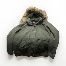 Green Hooded Parka Jacket with Fur Trim, Button Zip Closure, Girls Short Winter