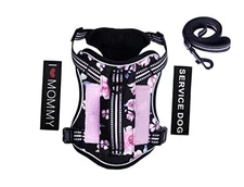 Tactical Dog Harness,Working Dog MOLLE M(Neck:16-20",Chest:16-27") Pink Floral