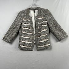 White House Black Market Womens Jacket Gray Cream Open Front Metallic Size 10