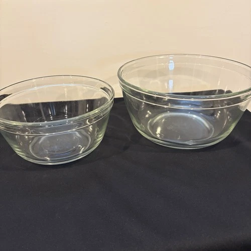 Anchor Hocking Clear Glass Mixing Bowls 4 Quart & 2.5 Quart Vintage EUC