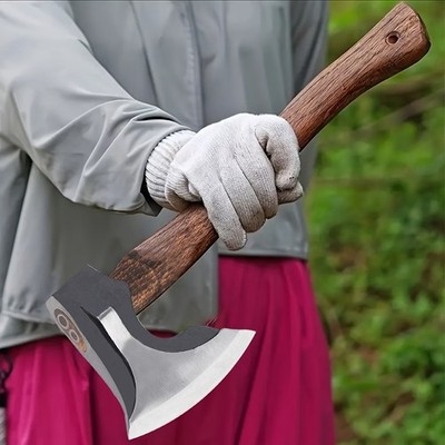 Axe, Professional 12.01-inch Backyard Axe, Carbon Steel Forged Axe with Wooden H