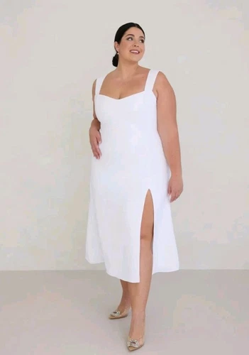 VALENTINO Abito Park & Fifth Hastings bianco sporco midi crepe spacco dolcevita 1 volta nuovo con etichette $275