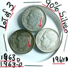 Roosevelt Dimes Lot of 3 90% Silver 1963-D 1963-D 1964 VG Condition Look@& Judge