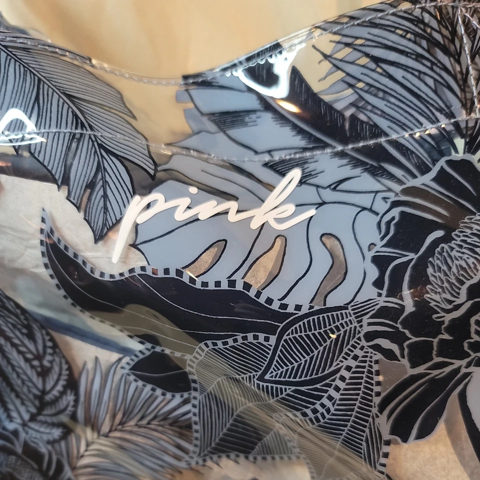 NOVA Bolsa Tote de Praia Victoria's Secret Rosa Transparente Azul Tropical Floral Natação - Imagem 3 de 4