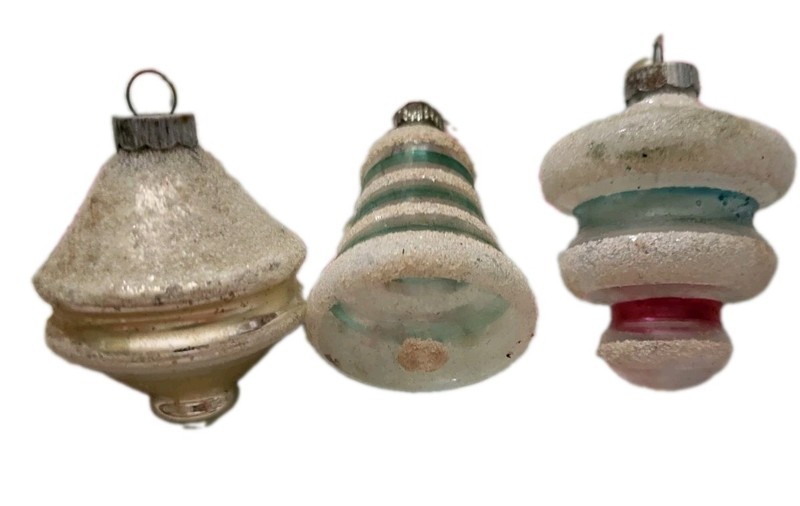 Vtg MCM Mica Glass Atomic Tornado Lantern Shiney Brite Christmas ornament lot