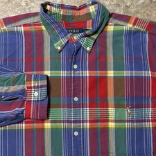 Polo Ralph Lauren Shirt Mens 2XB Big 2XB Colorful Plaid Oxford Long Sleeve OCBD