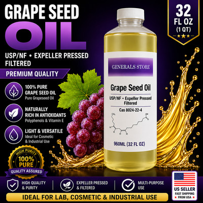 USP NF Grapeseed Oil 32oz RBDW Refined Filtered Carrier Oil Premium Purity