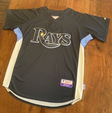 Tampa Bay Rays Majestic Jersey Sz L Authentic Cool Base Button Henley USA Made