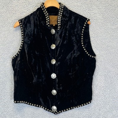 Double D Ranch Velvet Vest Women's Medium Black Western Studs Rodeo Silver