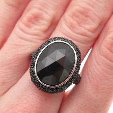925 Sterling Silver Real Black Onyx  Spinel Ring Size 6.25