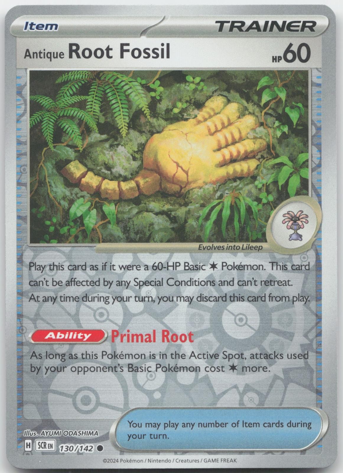 ANTIQUE ROOT FOSSIL 130/142 C STELLAR CROWN POKEMON REVERSE HOLO NEAR MINT