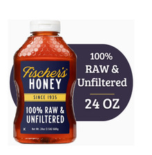 Fischers Honey, 24oz Raw and Unfiltered, Local 100 US Grade Squeeze Bottle New