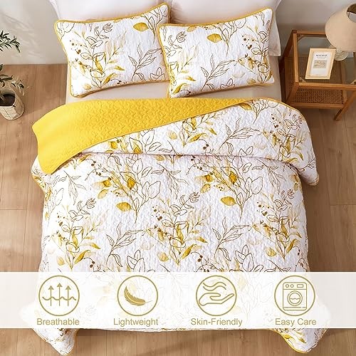 Yellow Quilt Set Queen,3 Pieces Reversible Elegant Queen(96"x90") Yellow-1 - Picture 4 of 8