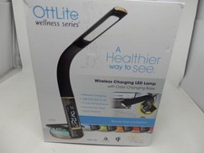 OttLite LED Desk Lamp Night Light w/ Clock  Wireless Charging Station Qi-enable