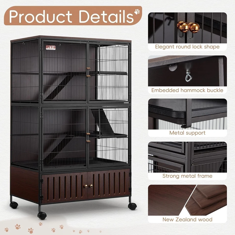 4 Level Ferret Bird Cage Cat Budgie Hamster Rat Large Cages On Wheels Pet Aviary - image 4 of 4