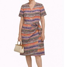 Vintage Talbots Silk Abstract Artsy Grandma Button Wrap Dress Button Women 8