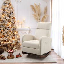 Solid Wood Rocking Chair Ergonomic Padded Seat for Living Room