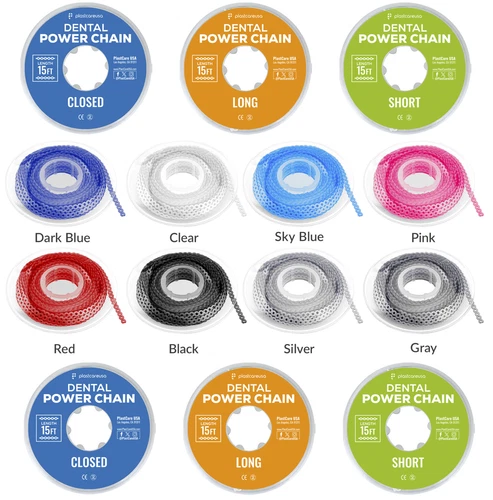 Orthodontic Dental Power Chain for Braces – 15 ft, Short, Long, Closed Elastic