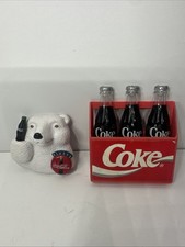 Vintage 1995 Coca-Cola Polar Bear Magnet And Coke Bottles