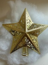 Vintage Style Metal Gold Filigree Star Christmas Tree Topper Brass Look 3-D