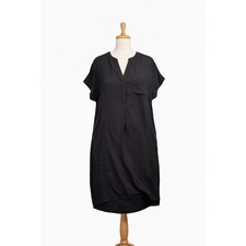 Tyler Boe Black Silk Shift Dress Womens S V-Neck Pocket Minimalist Quiet Luxury