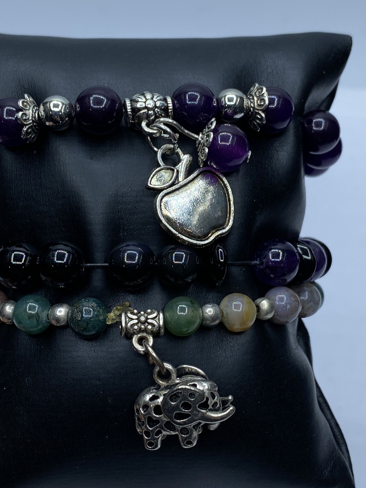 Assorted Gemstone Silver Tone Bracelet Bundle 3pc… - image 2