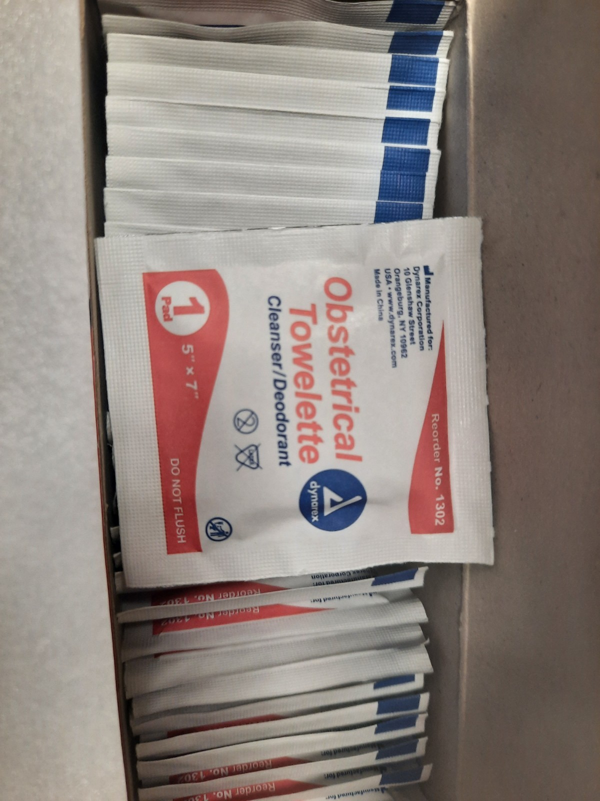 100 packets Dynarex Obstetrical Cleansing Towelette 5'' x 7" 1302