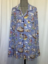 Nick and Nora Women's Size Large Purple Dogs Long Sleep Pajama Top Shirt