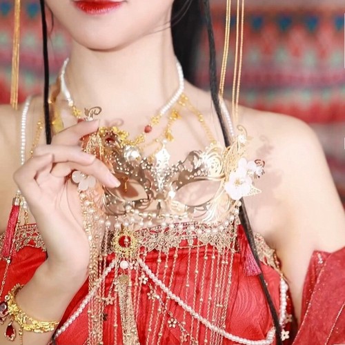 Maschera Hanfu cinese danza nappa velo antico copricapo tenda viso cosplay - Foto 7 di 7