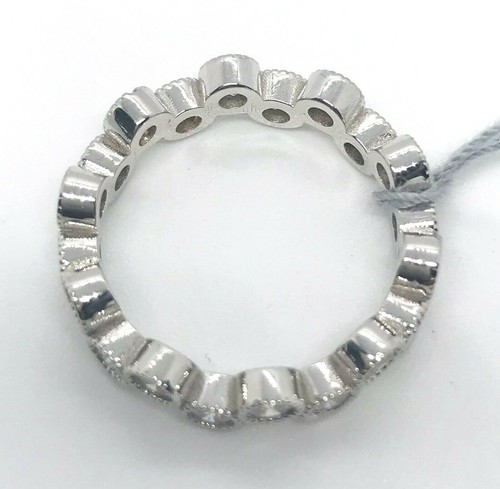 One 1.50 Carat Diamond 18k White Gold Milgrain Eternity Stacking Band Ring 6.75  - Picture 2 of 12