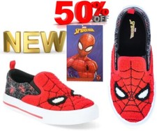 Spiderman SIZE 2 Boys Little Big Twin Gore Casual Slip On Sneakers color RED